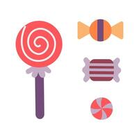 Set of cute cartoon candies. Lollipop, sweets, caramel. Design elements in Halloween colors. Flat illustration isolated on a white background. vector