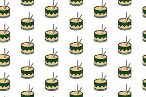 Seamless pattern with grunge textured drums on White backdrop. For background, textile, wallpaper, wrapper, children apparel. Seamless Template with Musical Instrument in flat and Linear style vector