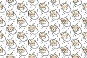 Seamless pattern with drums and drum sticks on White background. Flat illustration. Cartoon Music Equipment Template for Print, Textile, Fabric, Wrapping paper. Color Background vector