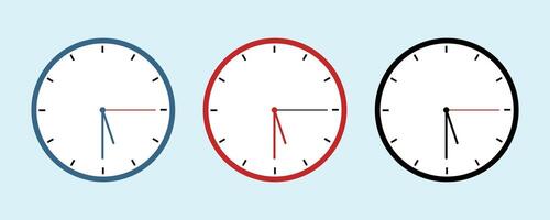 clock 5 30. Round wall clock flat design set, cyan background vector