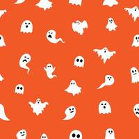 Ghost seamless pattern. Halloween ghosts on orange background spooky pattern vector