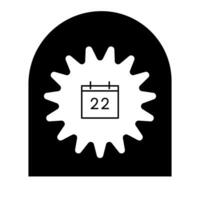 A black and white icon of a calendar with a clock inside vector