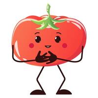 Happy cute smiling tomato Cute vegetable character isolated on white vector