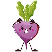 Cute beet with hand up and Scared emoji. isolated on white background. Fruit and vegetable pun for card design print concept vector
