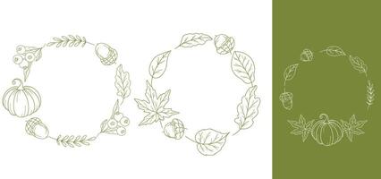 Fall Frames Outline. Fall leaf outline isolated on white. Autumn leaves line art. Leaf Line Art Illustration Hand Drawn. Fall Coloring Page with Leaves. vector