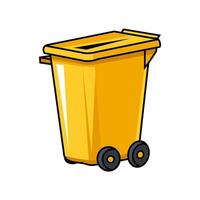 Yellow Trash Can With Wheels, A Simple Flat Icon Design On A White Background vector