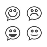 Different Facial Expression Icon Symbols Smile, Sad, Surprised, and Neutral Inside a Dialog Bubble. Can be Used for Messaging Apps, Communication Platforms vector