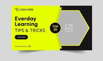 Learning tips and techniques cover banner design, education thumbnails banner design, editable eps 10 file format vector
