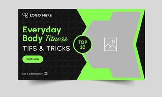 Daily body fitness techniques cover banner design, workout plan tips and tricks thumbnail banner, customizable eps 10 file format vector