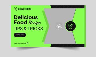 Daily tasty recipe tips and tricks thumbnail banner design, fully customizable eps 10 file format vector