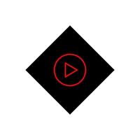 A red play button in a black square vector