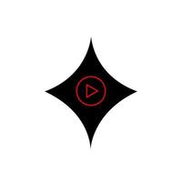 A black and red star with a play button vector