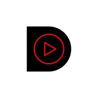 A black and red play button with a red circle vector