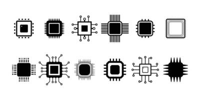 Chip icons set. CPU microprocessor chip icon. Electronic chip icon vector