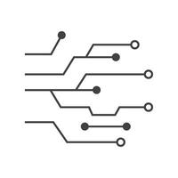 A circuit board with a line of dots vector