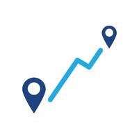 A map pin pointing up and a line going down vector