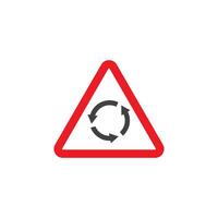 A red and white triangular sign with an arrow pointing to the left vector