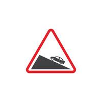 A red triangle sign with a car on a hill vector