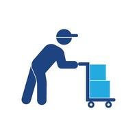 A man pushing a cart with boxes on it vector