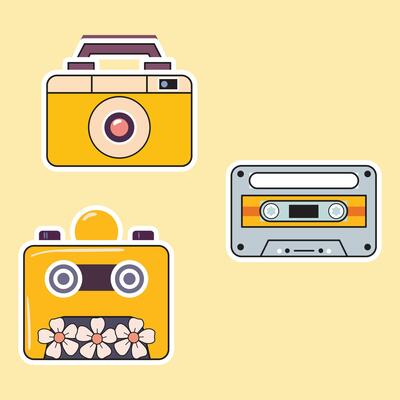 Retro Camera Sticker Set. Vintage Photography Stickers