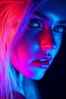 young woman in neon light photo