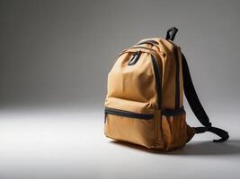 A large durable school bag designed for heavy textbooks on a white solid background photo