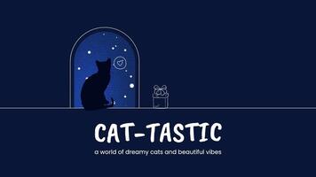 Dark Blue Minimalist Cat Youtube Channel Cover template