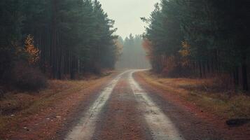 A road with trees on both sides and a foggy atmosphere photo