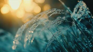 A field of grass with dew on it photo