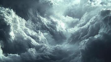 The sky is filled with dark clouds, creating a moody and ominous atmosphere photo