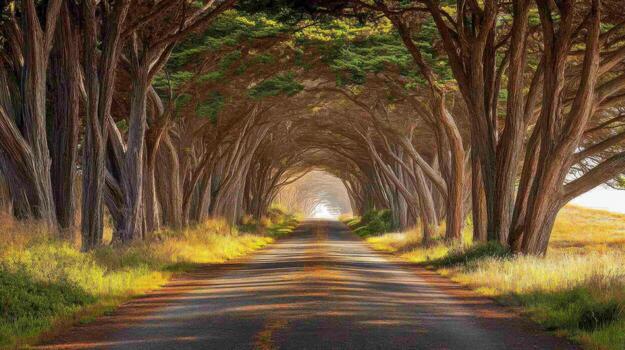 A road with trees on either side of it photo