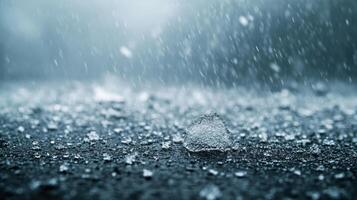 A rainy day with a puddle of water on the ground photo