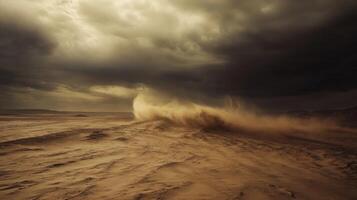 A storm is blowing sand across a desert photo