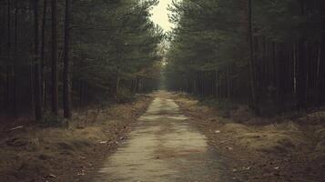 A road in a forest with trees on both sides photo