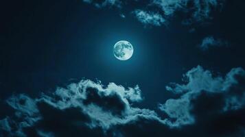 A large moon is shining brightly in the night sky photo