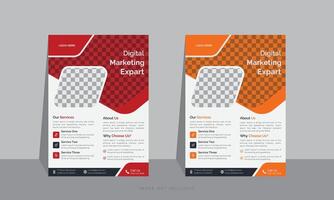 Yellow and red color business leaflet design template vector