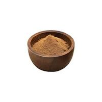 Cocoa powder in a wooden bowl on a white background photo