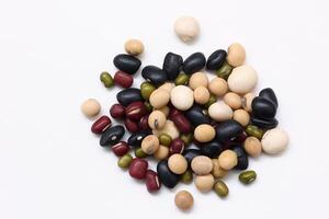 Top view of beans, black beans soybeans mung beans red beans with white beans mix photo
