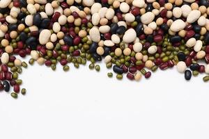 Top view of beans, black beans soybeans mung beans red beans with white beans mix photo