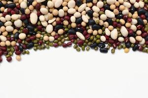 Top view of beans, black beans soybeans mung beans red beans with white beans mix photo