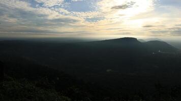 Landscape nature in sunrise, mountains with sun photo