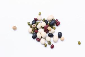 Top view of beans, black beans soybeans mung beans red beans with white beans mix photo