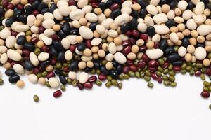 Top view of beans, black beans soybeans mung beans red beans with white beans mix photo