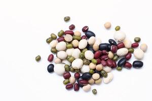 Top view of beans, black beans soybeans mung beans red beans with white beans mix photo
