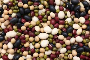 Top view of beans, black beans soybeans mung beans red beans with white beans mix photo