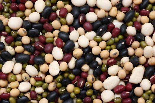 Top view of beans, black beans soybeans mung beans red beans with white beans mix photo