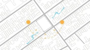 architecture site analysis symbol icon element drawing graphic flat isolated . architecture element line sun wind sound sun path vegetation 15 vector