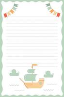 diary page template with corbels and clouds and flags vector