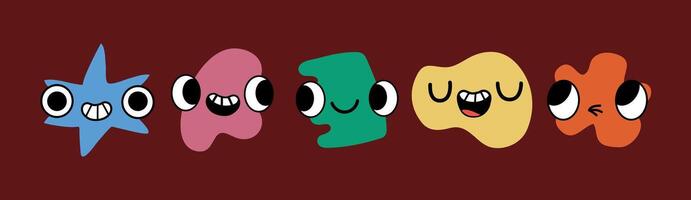 Set of abstract shape with cartoon faces showing emotions. vector