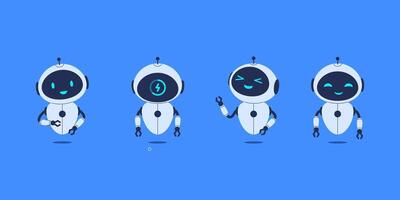 Set of different robots on blue background. illustration for AI concepts, technology designs, and futuristic projects vector